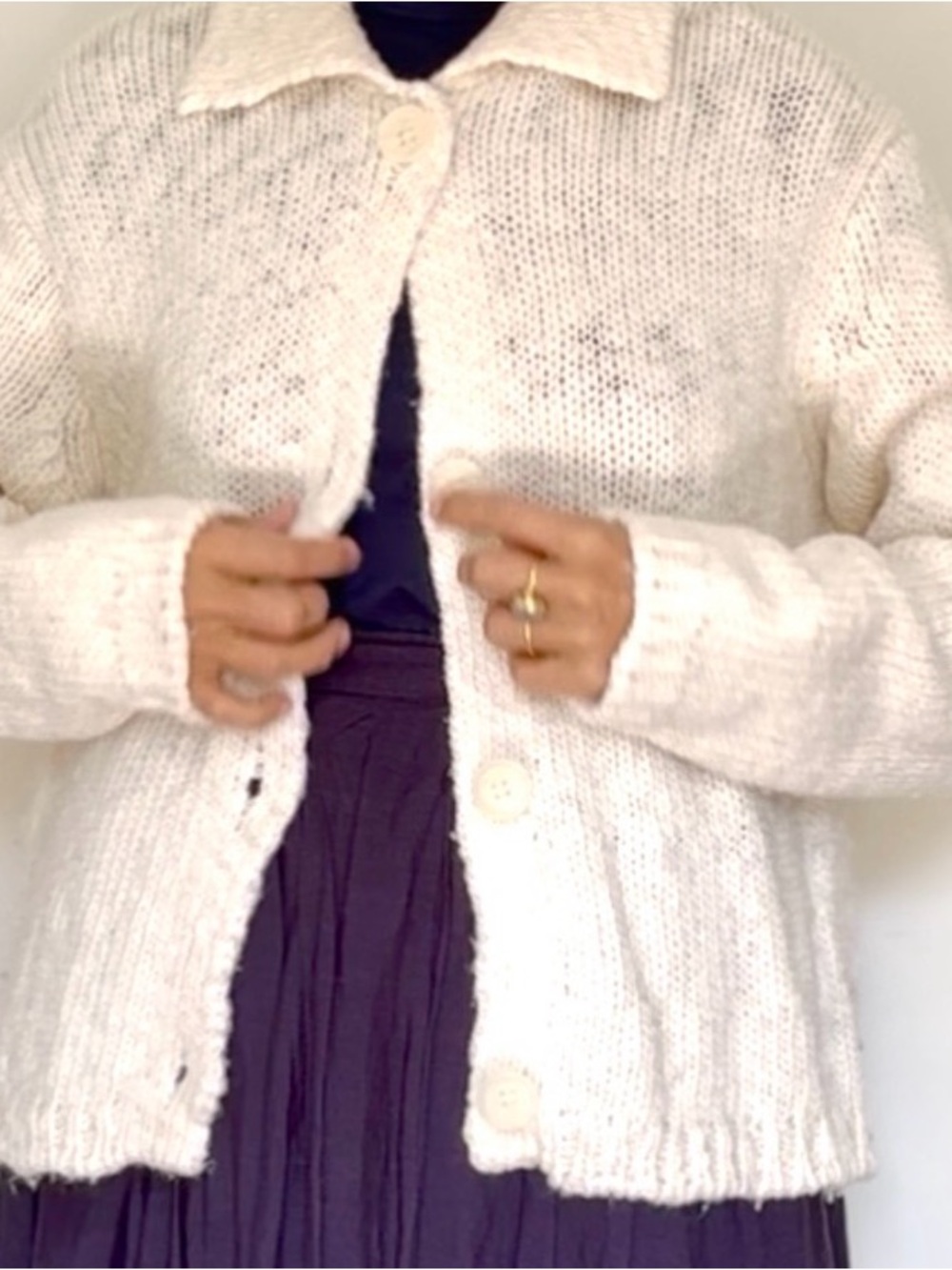 Uniqlo Cream Chunky Knit Button Cardigan